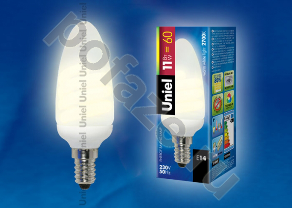 Лампа энергосберегающая свеча Uniel d38мм E14 11Вт 220-230В