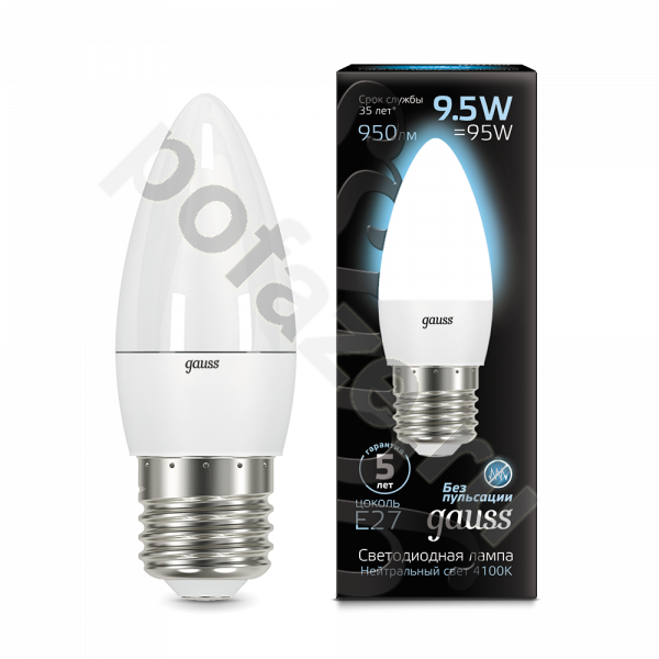 Лампа светодиодная LED свеча Gauss d37мм E27 9.5Вт 240гр. 150-265В 4100К