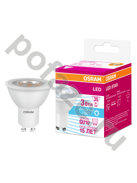 Лампа светодиодная LED с отражателем Osram d50мм GU10 3Вт 36гр. 220-230В 4000К