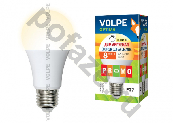 Лампа светодиодная LED грушевидная Volpe d60мм E27 8Вт 160гр. 220-240В