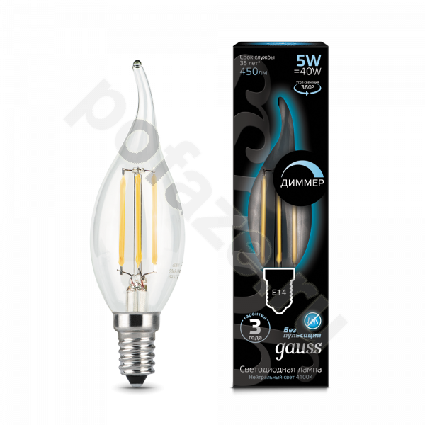 Лампа светодиодная LED свеча на ветру Gauss d35мм E14 5Вт 360гр. 185-265В 4100К