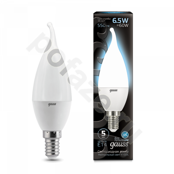 Лампа светодиодная LED свеча на ветру Gauss d35мм E14 6.5Вт 240гр. 150-265В