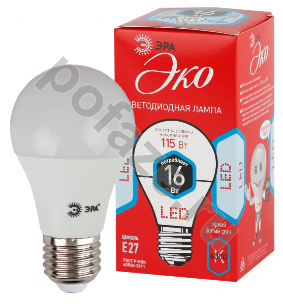 Лампа светодиодная LED грушевидная ЭРА d60мм E27 16Вт 270гр. 220-240В 4000К