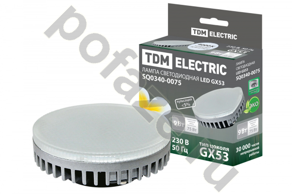 Лампа светодиодная LED таблетка TDM ELECTRIC d75мм GX53 9Вт 120гр. 30-220В 4000К