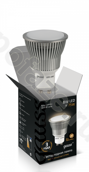 Лампа светодиодная LED с отражателем Gauss d50мм GU10 8Вт 120гр. 220-240В