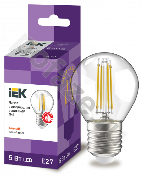Лампа светодиодная LED шарообразная IEK d45мм E27 5Вт 220-230В 3000К