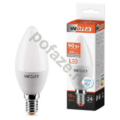 Лампа светодиодная LED свеча Wolta d37мм E14 10Вт 200гр. 220-240В 6500К