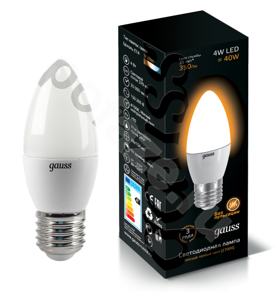 Лампа светодиодная LED свеча Gauss d35мм E27 4Вт 240гр. 150-265В