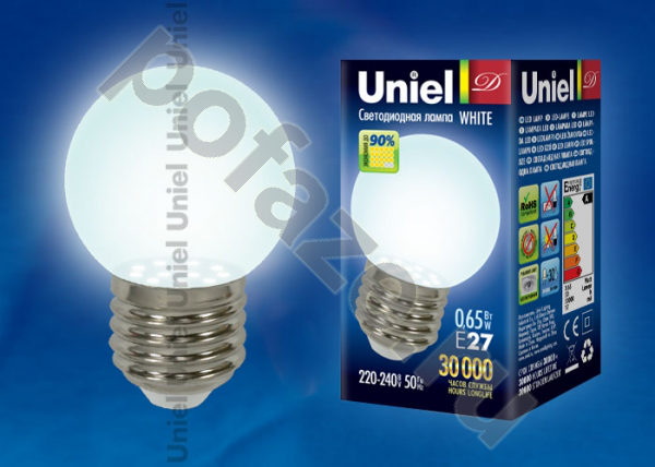 Лампа светодиодная LED шарообразная Uniel d45мм E27 0.65Вт 360гр. 220-230В