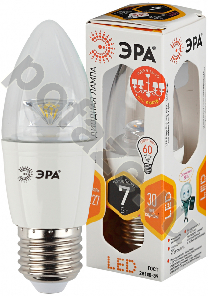 Лампа светодиодная LED свеча ЭРА d37мм E27 7Вт 270гр. 170-265В 2700К