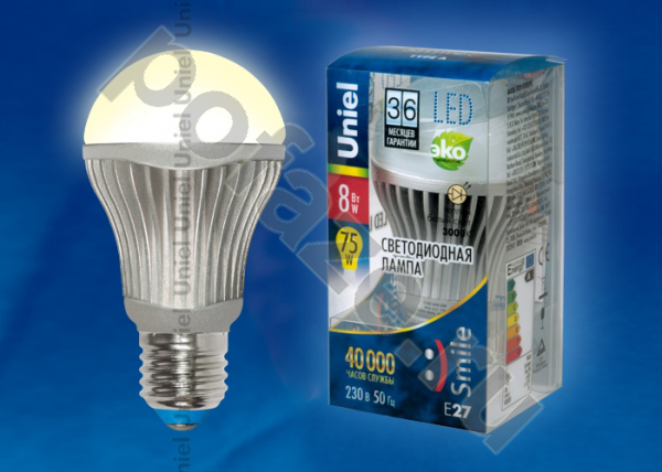 Лампа светодиодная LED грушевидная Uniel d60мм E27 8Вт 160гр. 220-230В