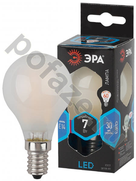 Лампа светодиодная LED шарообразная ЭРА d45мм E14 7Вт 270гр. 170-265В 4000К