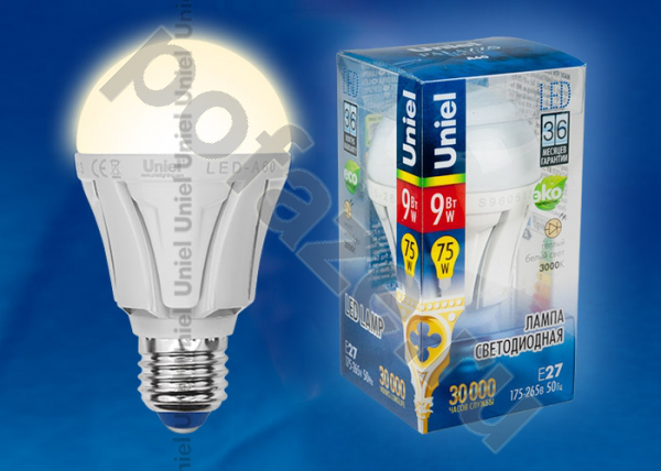 Лампа светодиодная LED грушевидная Uniel d60мм E27 9Вт 160гр. 220-230В
