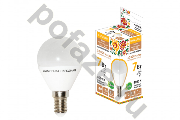 Лампа светодиодная LED шарообразная TDM ELECTRIC d45мм E14 7Вт 270гр. 30-220В 4000К