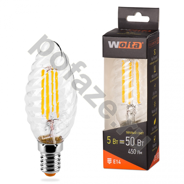 Лампа светодиодная LED свеча Wolta d35мм E14 5Вт 300гр. 220-230В 3000К