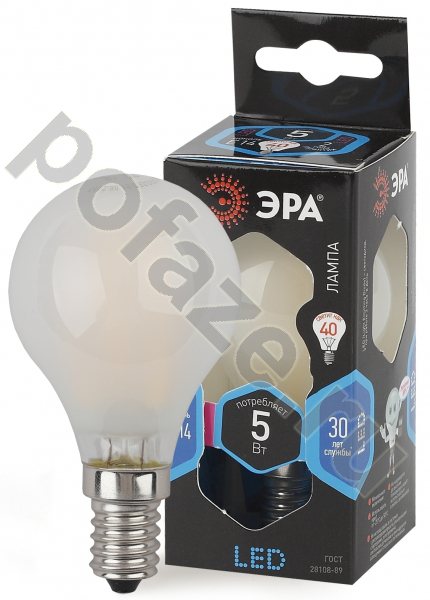 Лампа светодиодная LED шарообразная ЭРА d45мм E14 5Вт 270гр. 170-265В 4000К