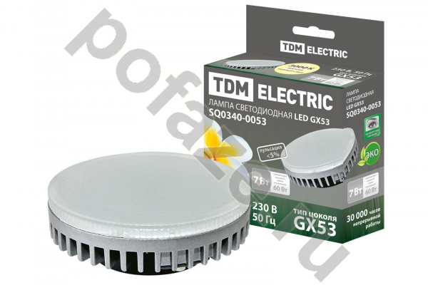 Лампа светодиодная LED таблетка TDM ELECTRIC d75мм GX53 7Вт 120гр. 30-220В 3000К