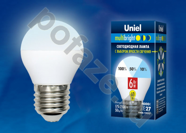 Лампа светодиодная LED шарообразная Uniel d45мм E27 6Вт 240гр. 175-250В 4000К