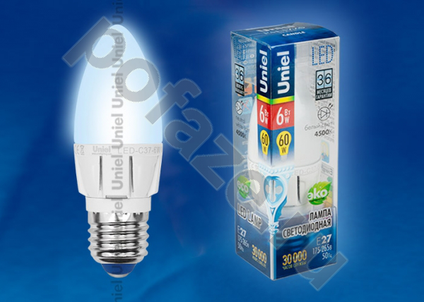 Лампа светодиодная LED свеча Uniel d37мм E27 6Вт 240гр. 220-230В