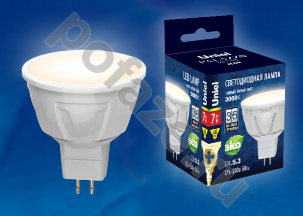 Лампа светодиодная LED с отражателем Uniel d50мм GU5.3 7Вт 110гр. 175-250В 3000К