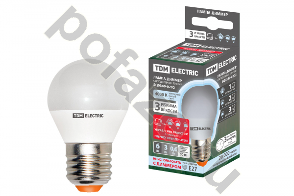 Лампа светодиодная LED шарообразная TDM ELECTRIC d45мм E27 6Вт 270гр. 30-220В 3000К