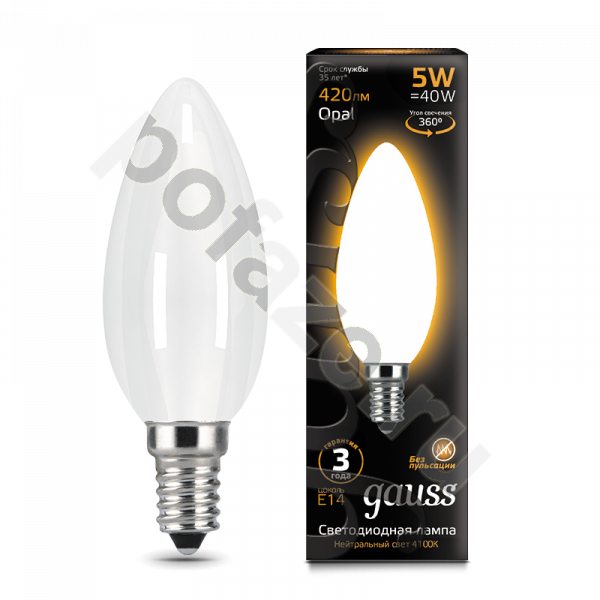 Лампа светодиодная LED свеча Gauss d35мм E14 5Вт 360гр. 150-265В 2700К