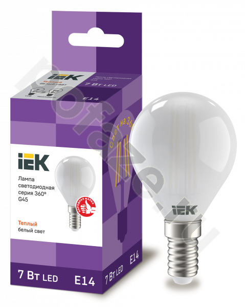 Лампа светодиодная LED шарообразная IEK d45мм E14 7Вт 220-230В 3000К