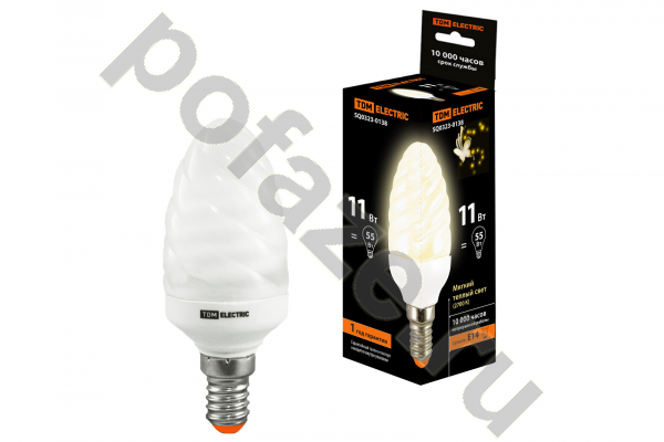 Лампа энергосберегающая свеча витая TDM ELECTRIC d38мм E14 11Вт 30-220В 2700К