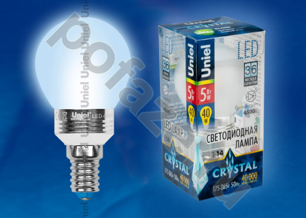 Лампа светодиодная LED шарообразная Uniel d45мм E14 5Вт 360гр. 220-230В