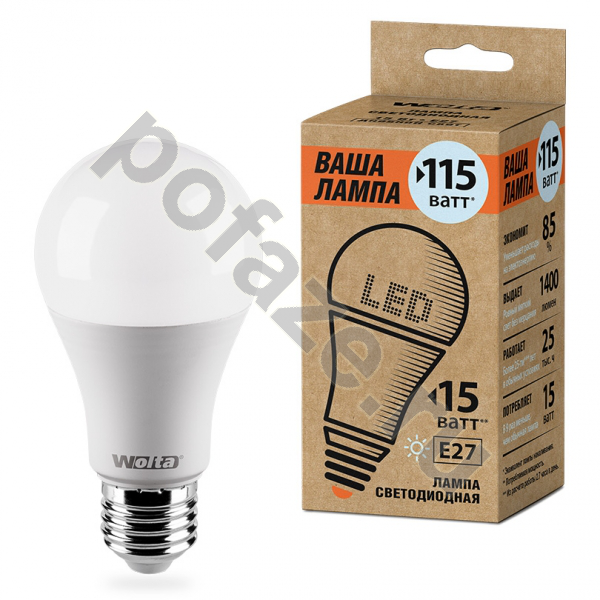 Лампа светодиодная LED грушевидная Wolta d60мм E27 15Вт 220-230В 4000К