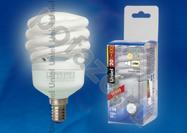 Лампа энергосберегающая спираль Uniel d55мм E14 20Вт 220-240В