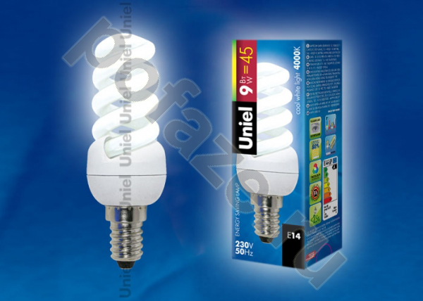 Лампа энергосберегающая спираль Uniel d31мм E14 9Вт 220-230В