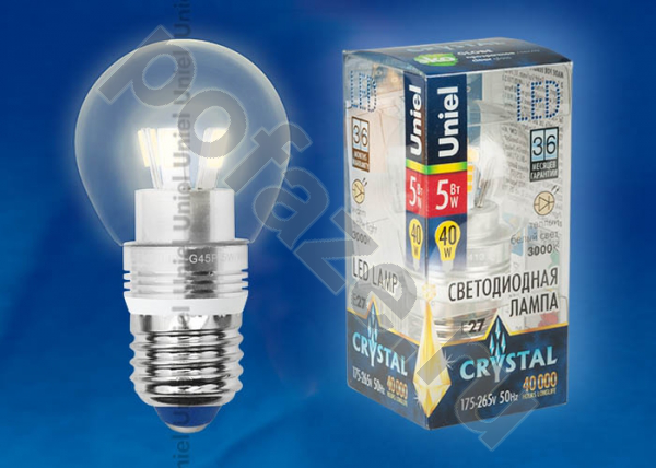 Лампа светодиодная LED шарообразная Uniel d45мм E27 5Вт 360гр. 220-230В