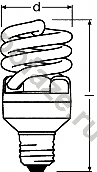 Лампа энергосберегающая спираль Osram d54мм E27 20Вт 220-240В 4000К