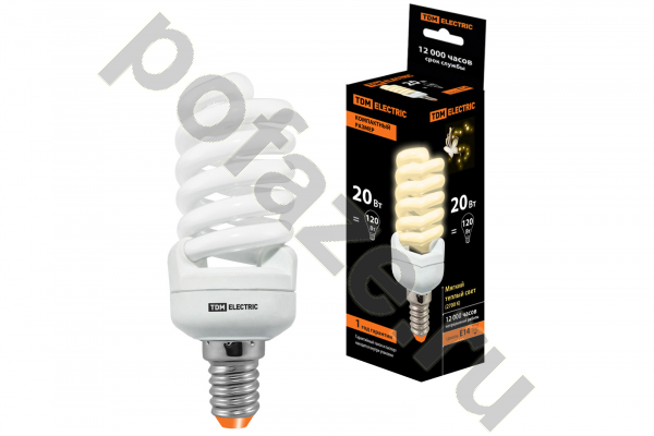 Лампа энергосберегающая спираль TDM ELECTRIC d41мм E14 20Вт 30-220В 2700К