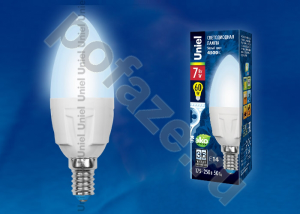 Лампа светодиодная LED свеча Uniel d37мм E14 7Вт 240гр. 175-250В 4000К