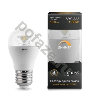 Лампа светодиодная LED грушевидная Gauss d45мм E27 6Вт 270гр. 175-265В