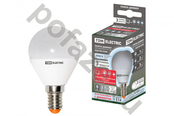 Лампа светодиодная LED шарообразная TDM ELECTRIC d45мм E14 6Вт 270гр. 30-220В 4000К