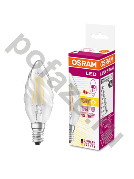 Лампа светодиодная LED свеча витая Osram d35мм E14 4Вт 300гр. 220-240В 2700К