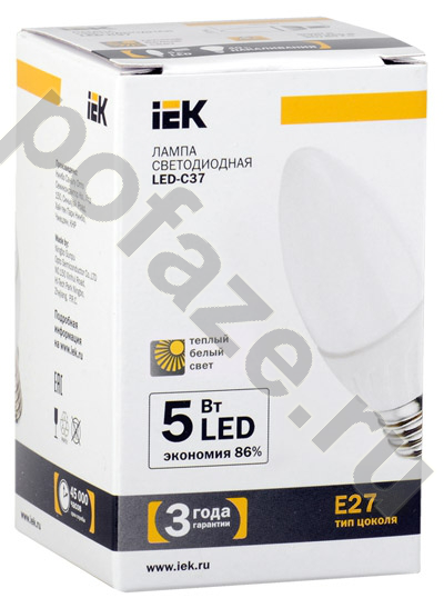Лампа светодиодная LED свеча IEK d37мм E27 5Вт 230В 3000К