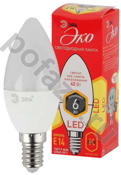 Лампа светодиодная LED свеча ЭРА d35мм E14 6Вт 270гр. 220-240В 2700К