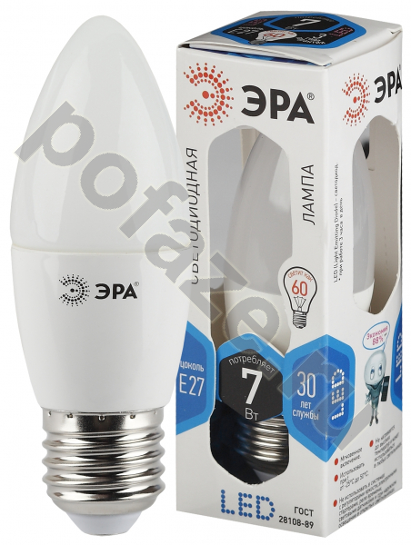 Лампа светодиодная LED свеча ЭРА d35мм E27 7Вт 270гр. 170-265В 4000К