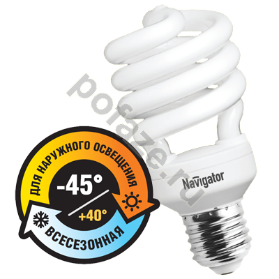 Лампа энергосберегающая спираль Navigator d55мм E27 28Вт 230В 2700К