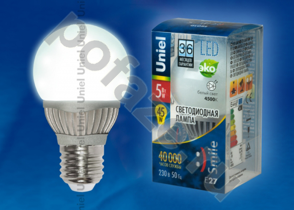 Лампа светодиодная LED шарообразная Uniel d60мм E27 5Вт 360гр. 220-230В