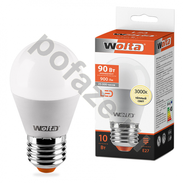 Лампа светодиодная LED шарообразная Wolta d45мм E27 10Вт 200гр. 220-240В 3000К