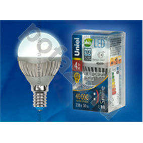 Лампа светодиодная LED шарообразная Uniel d45мм E14 4Вт 360гр. 220-230В