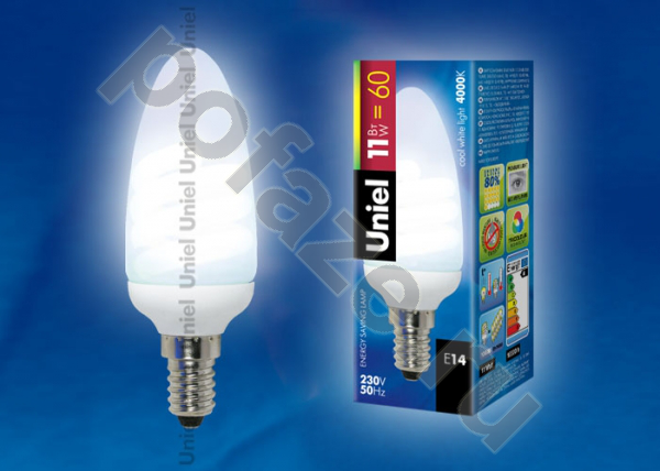 Лампа энергосберегающая свеча Uniel d36мм E14 11Вт 220-240В