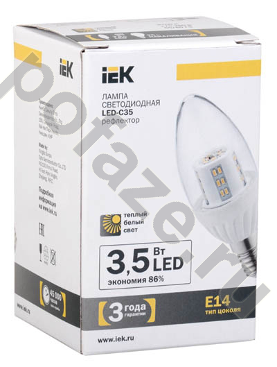 Лампа светодиодная LED свеча IEK d37мм E14 3.5Вт 230В 2700К