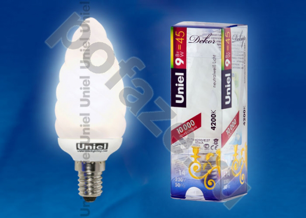Лампа энергосберегающая свеча Uniel d38мм E14 9Вт 220-240В