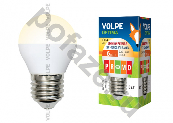 Лампа светодиодная LED шарообразная Volpe d45мм E27 6Вт 240гр. 40-250В
